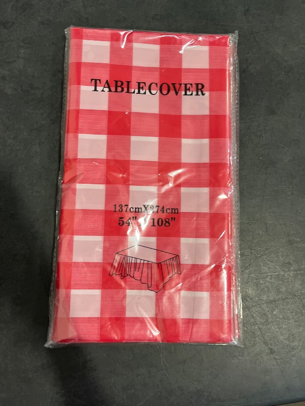 Photo 1 of 4 Pack Red and White Checkered Tablecloth Red Gingham Table Cloths, Premium Decorative Disposable Plastic Table Cover for Parties, Outdoor Picnic, Birthday, Baby Shower, Wedding 54 × 108 Inch