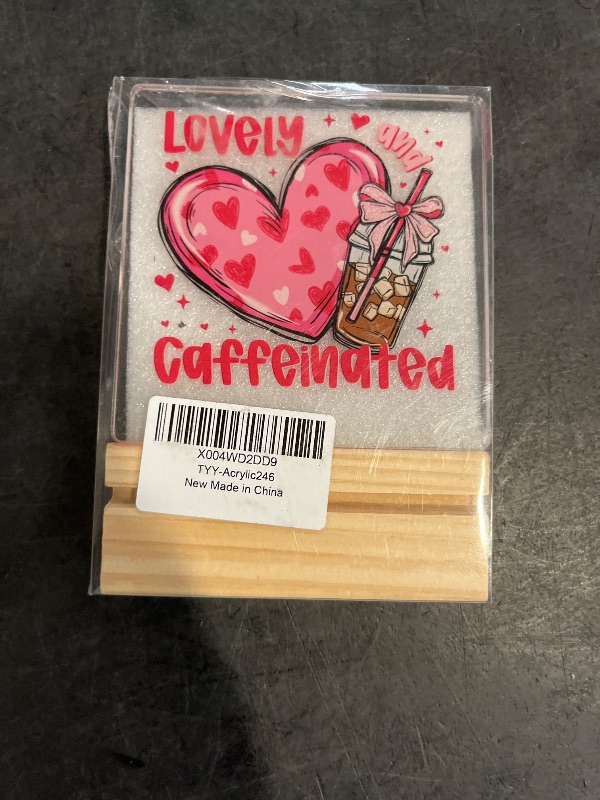 Photo 1 of 1Pc Valentines Day Decorations, Valentines Day Gifts For Her Him, Gift For Boyfriend Girlfriend, Pink Heart Bow Coffee Acrylic Sign For Anniversary Home Bedroom Office Shelf Desk Decor 4x4 Inch