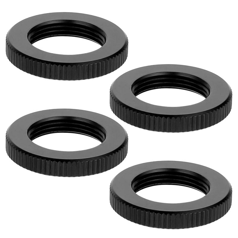 Photo 1 of 4 Pcs Knurled Lock Microphone Stand Nut 5/8"-27 Double Locking Nut for Microphone Screws Black Jam Nut for Microphone Photographic Equipment