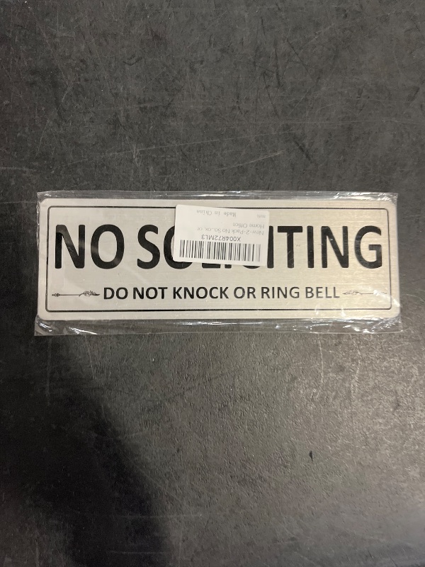Photo 1 of 2-Pack No Soliciting Sign for House, Strong Self-Adhesive No Solicitation Signs, 7.5x2.5 inch Weatherproof and Sturdy Sign for Front Door, Window, Mailbox, or Home Office