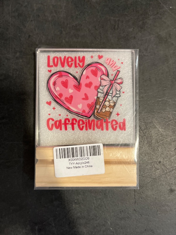 Photo 1 of 1Pc Valentines Day Decorations, Valentines Day Gifts For Her Him, Gift For Boyfriend Girlfriend, Pink Heart Bow Coffee Acrylic Sign For Anniversary Home Bedroom Office Shelf Desk Decor 4x4 Inch