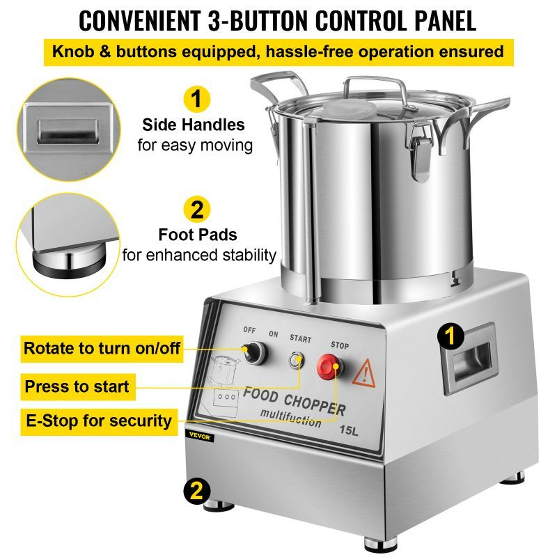 Photo 1 of VEVOR 110V Commercial Food Processor 15L Stainless Steel Grain Grinder 1400W Electric Food Grinder Cutter Mixer Perfect for Meat or Vegetable Stuffing, Fruit or Peanut Jam, Grain Powder
