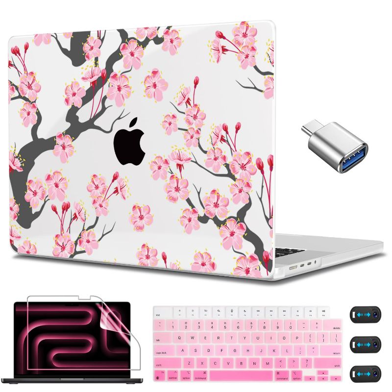 Photo 1 of CISSOOK Cherry Blossoms Hard Shell Case for MacBook Pro 14 inch M4 A3112 A3185 A3401 M3 A2992 A2918 M2 A2779 M1 A2442 2021-2024, Cherry Floral Cover with Keyboard Cover for 2021 2024 M1-M4 Pro 14.2”