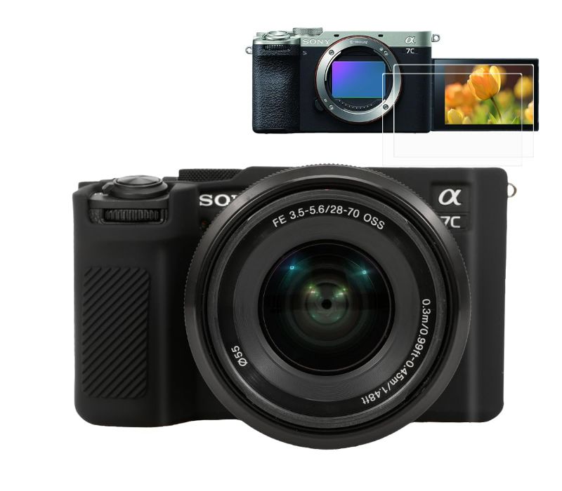 Photo 1 of Pocoukate Case for Sony Alpha 7C II / 7CR Camera, Soft Silicone Protective Cover Skin with A7C II / A7CR Screen Protector Accessories for Sony Alpha 7C II/Alpha 7CR Silicone Case - Black