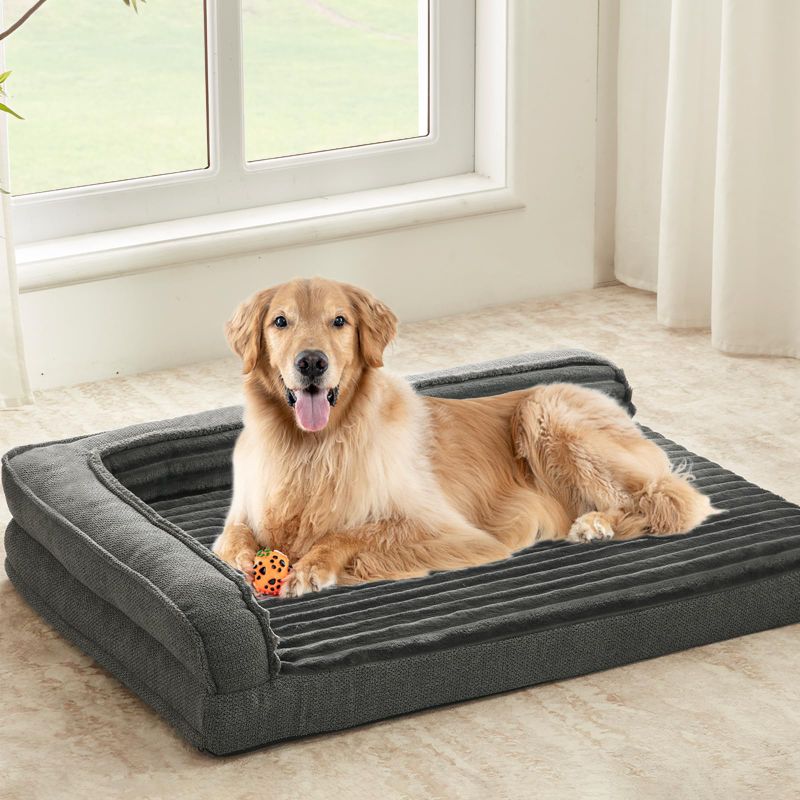 View 1 of (COVER ONLY) WINDRACING Orthopedic Dog Beds for XLarge, Large Dogs, Waterproof Egg Foam Dog Sofa Bed with L Bolster Sides, Washable XLarge Pet Bed with Removable Cover & Non-Slip Bottom, 40 x 28 inch, Gray