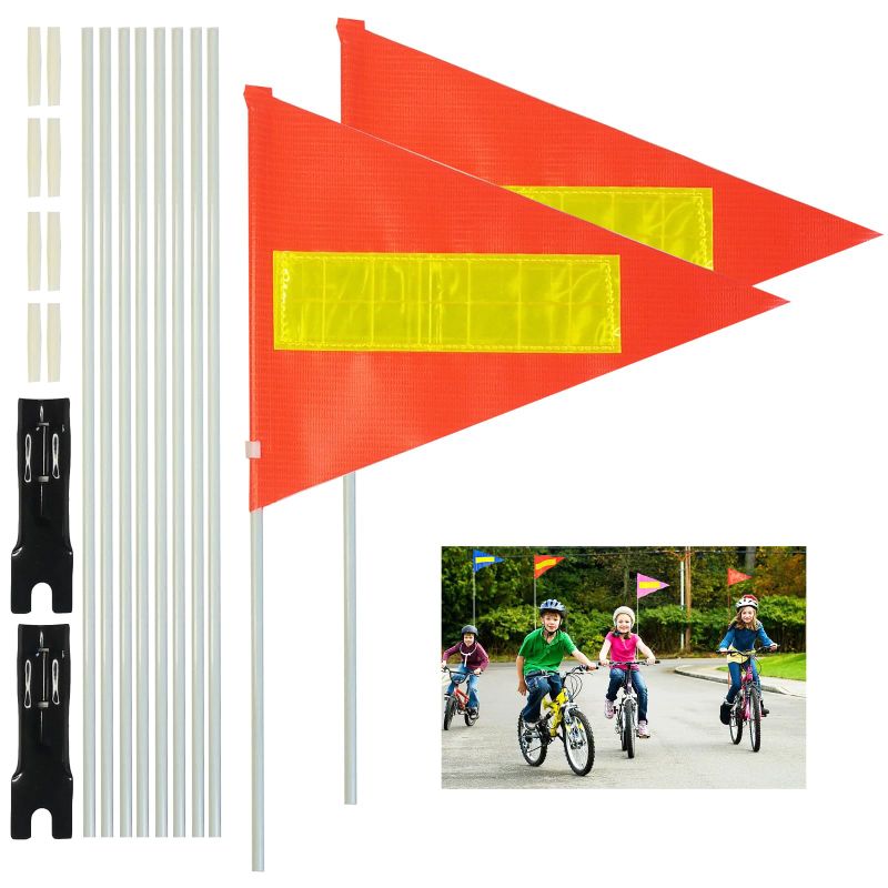 Photo 1 of Bike Safety Flag with Pole 2 Sets, 6-Foot Adjustable Height Sturdy Fiberglass Tear-Resistant Waterproof Orange Safety Flag (Red Yellow and White)