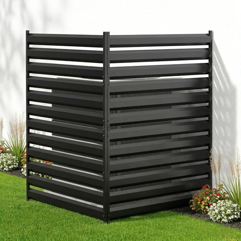Photo 1 of Baotree 48" H x 38" W (2 Panels) Air Conditioner Metal Fence Screen Trash Can Privacy Fence Panels for Outside Unit, Pool Eequipment Enclosure, No Dig Backyard Fencing (Black)
