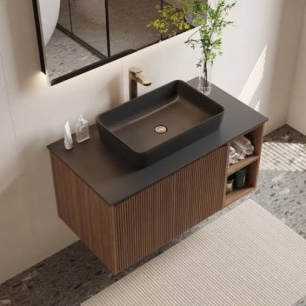 Photo 1 of 36'' Single Bathroom Vanity with Glossy Sintered Stone Top, Light Wood & Dark Wood