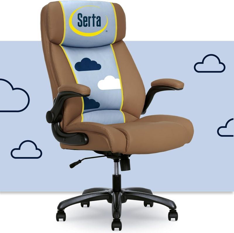 Photo 1 of Serta Big and Tall Office Chair with Lumbar Support, Flip Arm Leather Chair | Torrington Ergonomic 400lb Capacity Office Chair, Back Support, Adjustable Height & Reclining, Home Office Gaming Chair, Tan