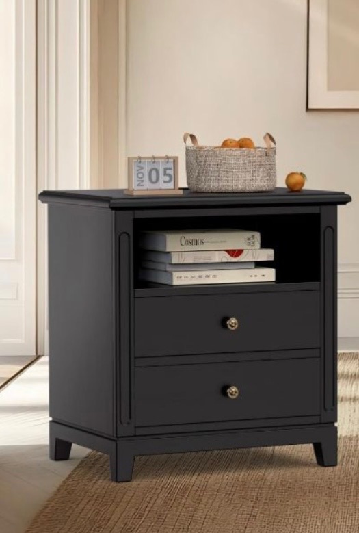 Photo 1 of 24" Wide Solid Wood Nightstand with Charging Station. Farmhouse End Table with 2 Large Drawers & Open Shelf, Bedside Table with USB Ports and Outlets, Night Stand for Bedroom