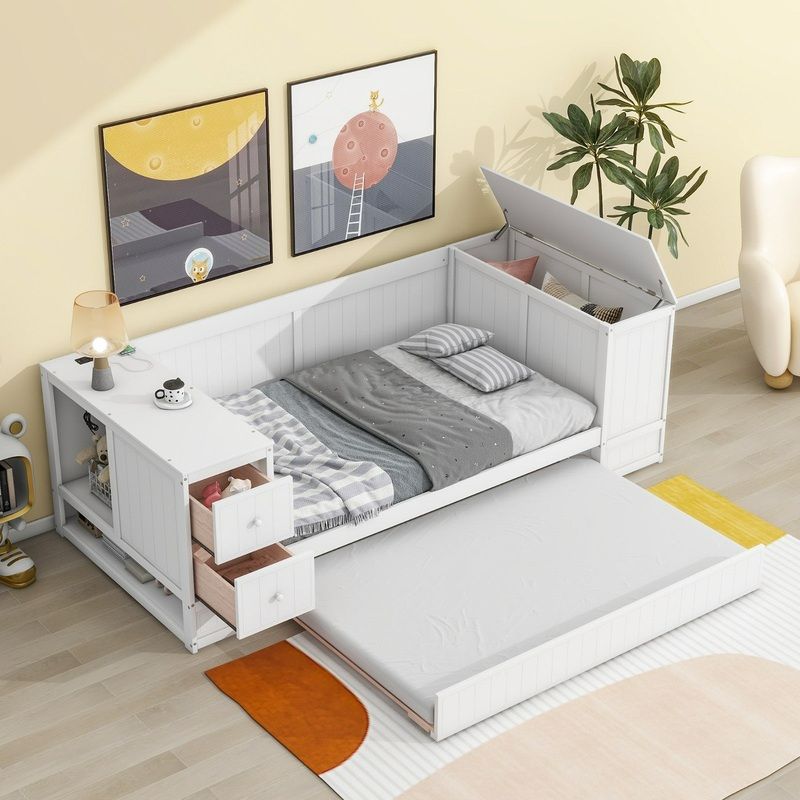 Photo 1 of Twin-Size Daybed with Storage Arms, Trundle, and Charging Station