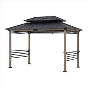 Photo 1 of 8 ft. x 12 ft. Matte Black Aspen Cedar Framed Grill Gazebo with DC Solar Power for Backyard