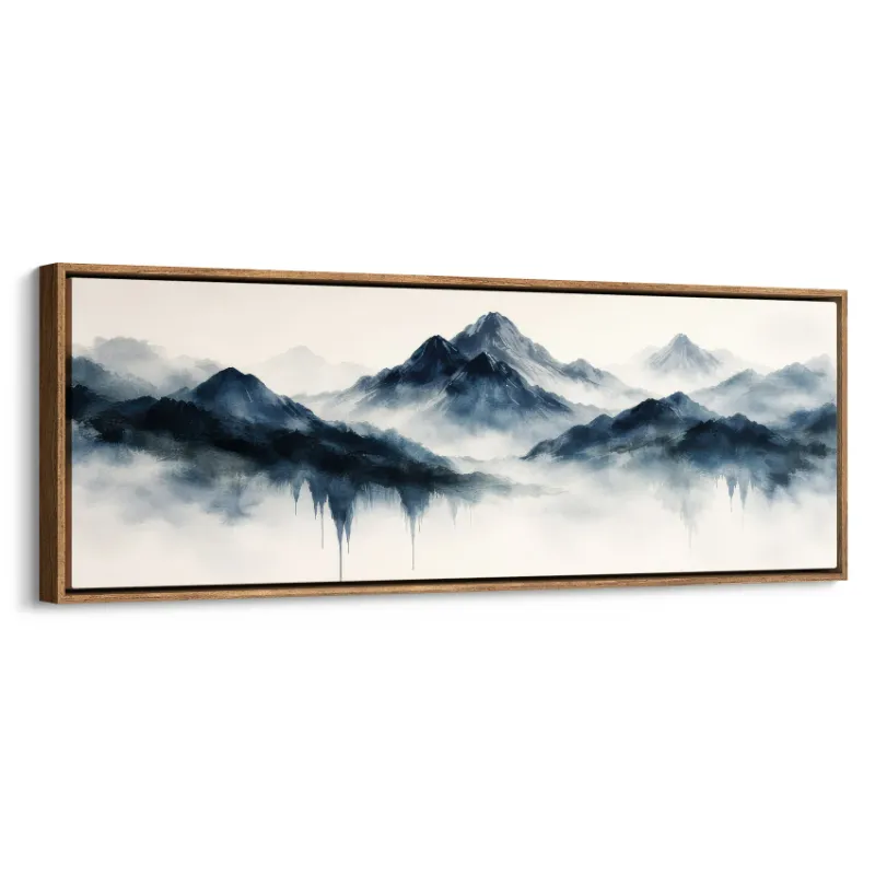Photo 1 of Extra Large Blue Mountain Mist Abstract Landscape Framed Canvas Print Wall Art