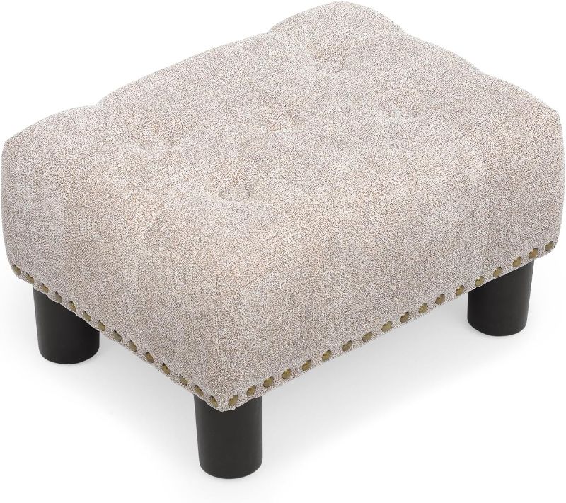 Photo 1 of Athena Collection Small Foot Stool Ottoman with Storage, Rectangular Mini Ottoman with Legs Tufted Ottoman Foot Rest Stool Upholstered Ottoman Footstool with Nailhead Trim & Zipper, Sandy Beige