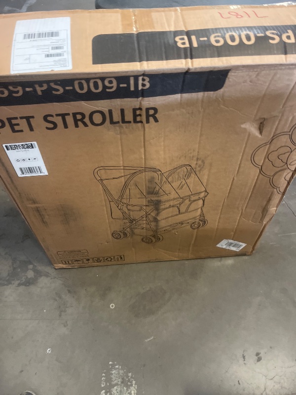 Photo 1 of Double Pet Stroller, Foldable Dog Stroller 4-Wheel Travel Cart With 2-Seater Carrier, Adjustable Canopy, Storage Basket