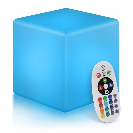 Photo 1 of Adjustable Color LED Light Plastic Cubic Outdoor Bar Stool with Remote Control (16 in. x 16 in. )