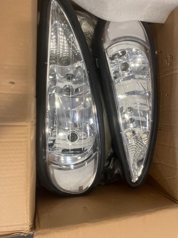 Photo 1 of M-AUTO Headlights Assembly Compatible with 1999-2005 Pontiac Grand AM, Driver and Passenger Side, Chrome Housing Clear Lens GM2502196 GM2503196