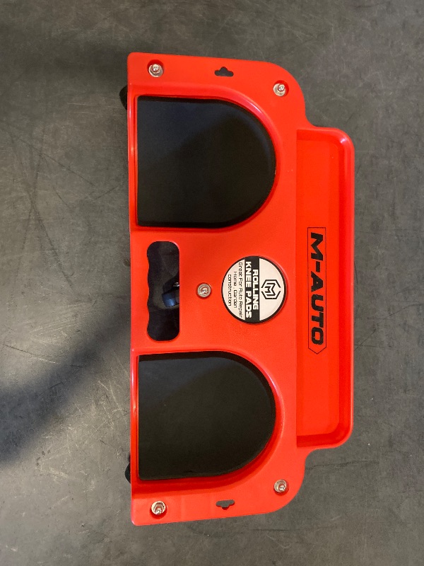 Photo 1 of M-AUTO Rolling Knee Creeper Durable Knee Pads with Full 360 Degree Turn Casters and Tool Tray, Garage Kneeling Pads on Swivel Castors for Home Workshop Auto Repairing Maintaining, Red