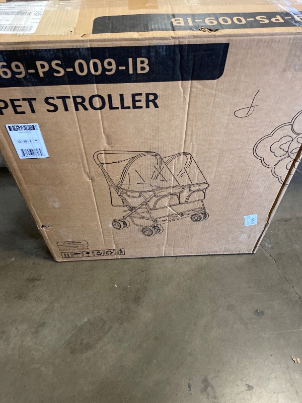 Photo 1 of Double Pet Stroller, Foldable Dog Stroller 4-Wheel Travel Cart With 2-Seater Carrier, Adjustable Canopy, Storage Basket