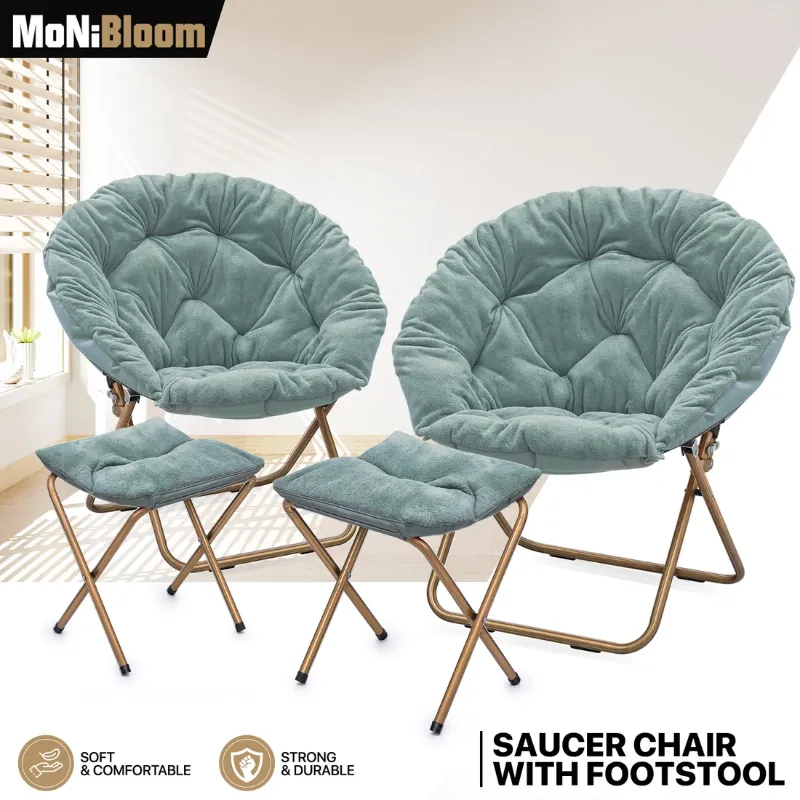 Photo 1 of 2 PCS Cozy Chair + Ottoman - Round - Faux Fur - Gold Frame