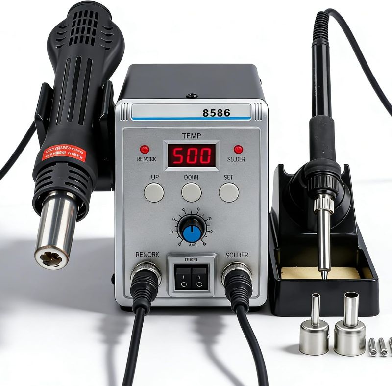 Photo 1 of 8586 700W 2 in 1 SMD Rework Soldering Station LED Digital Display Hot Air Gun Solder Iron 110V US Plug ESD Welding Repair Tools