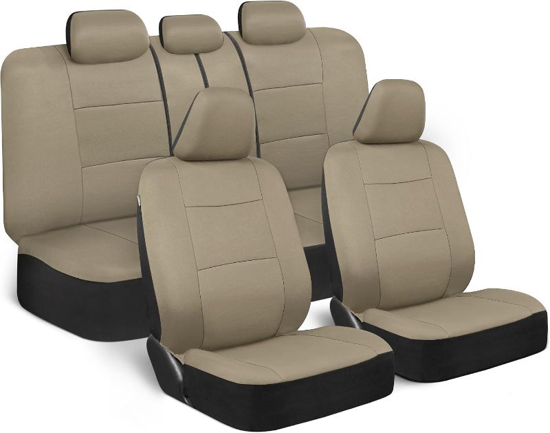 Photo 1 of BDK PolyPro Car Seat Covers Full Set in Solid Beige, Front and Rear Split Bench Seat Covers for Cars, Easy to Install Car Seats Cover Set and Accessories for Auto Trucks Van SUV - Solid Beige