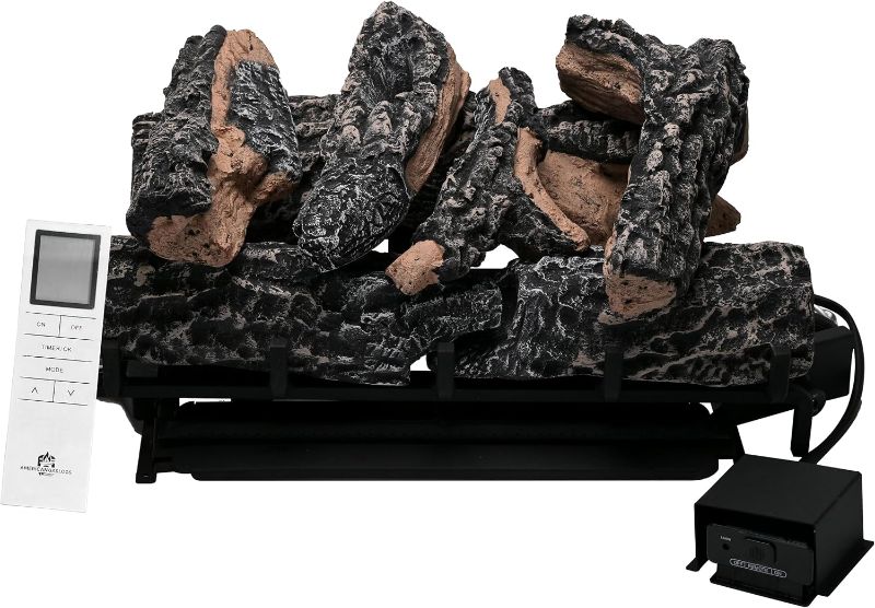 Photo 1 of 18-24 Inch Ventless Fireplace Logs Set with Remote Control, Only Used for Natural Gas,Heats up to 37000BTU (Natural Gas Fireplace Black Oak, 24Inch)