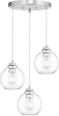 Photo 1 of 7-Inch Brushed Nickel Kitchen Island Light,Clear Globe Glass,3-Light