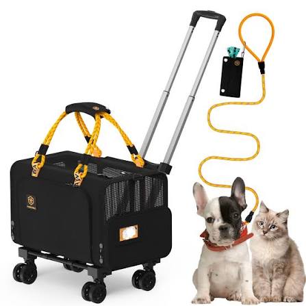 Photo 1 of PAWZIDEA Expandable Pet Carrier with Wheels, 18"X11" X11" TSA Airline Approved Cat Carrier for 2 Cats Under Seat, Foldable Soft-Sided Dog Carrier for Small Dogs Rolling Travel Bag, Max Weight 18 lbs