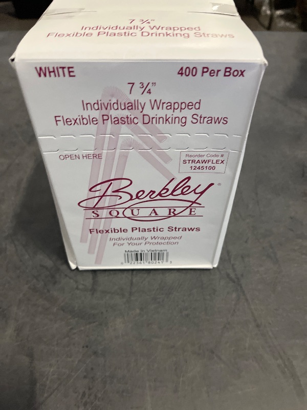View 2 of Berkley Square Individually Wrapped Straws, 7.75", Polypropylene, White, 400/Box