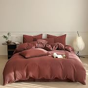 Photo 1 of Luxlovery Brick Red Comforter Set Twin Teens Kids Dark Rust Red Bedding Comforter Set Solid Soft Breathable Blanket Quilts 3 Piece Bedding Set for Twin Bed