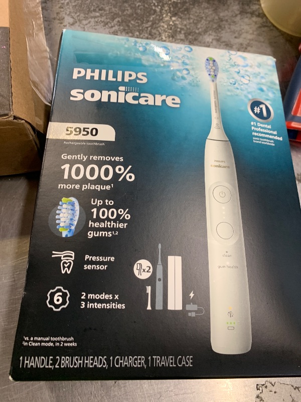 Photo 1 of Philips Sonicare 5950 Series Electric Toothbrush, with Pressure Sensor, for Sensitive Gums, 6 Brushing Settings, SmarTimer, BrushPacer, 21-Day Runtime, Travel Case, White, HX7130/03