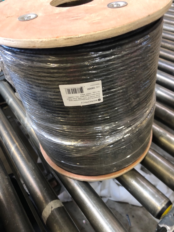 Photo 1 of Monoprice 1000' 23AWG Cat6a 650MHz UTP Solid, Riser-Rated (CMR) Bulk Pure Bare Copper Ethernet Cable, Black - (118600)