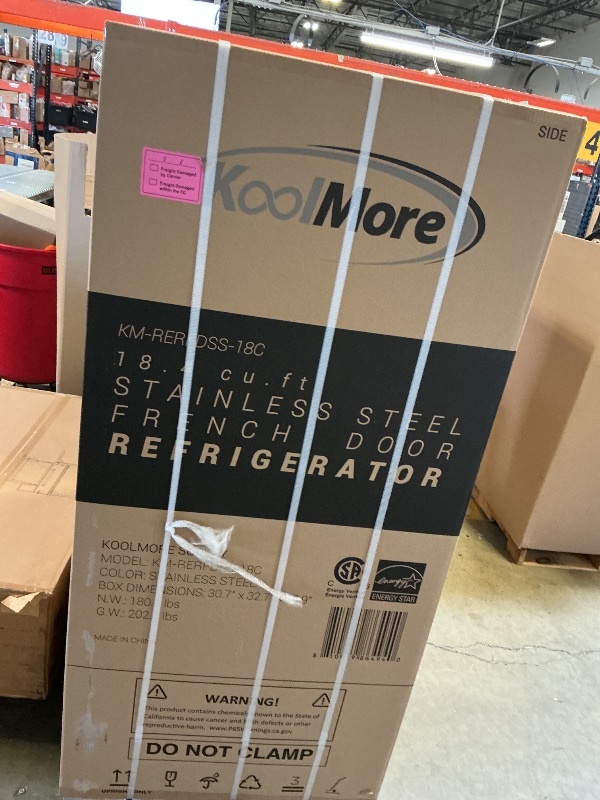 Photo 1 of KoolMore 30-Inch and 18.5 cu. ft. Counter Depth French Door Refrigerator with Three Doors and Deep Freezer in Stainless-Steel (KM-RERFDSS-18C)