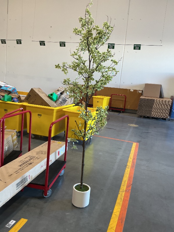 Photo 1 of Erimda Faux Black Olive Tree, 8ft Artificial Tree with Natural Wood Trunk