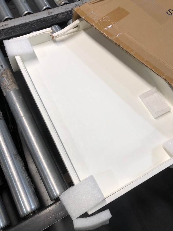 View 3 of ***Broken handle***LNFUMS Leather Rectangle Serving Tray 20 x 14 inches White