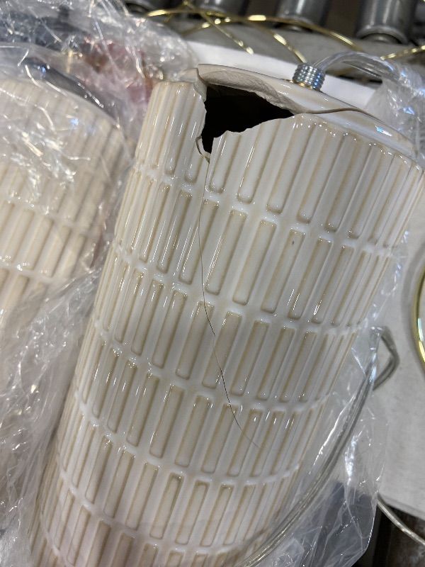 View 3 of *Damaged shades*PoKat Modern Ceramic Table Lamp, 20.75" Small, Beige/White*********ONE CERAMIC BASE IS BROKEN**********