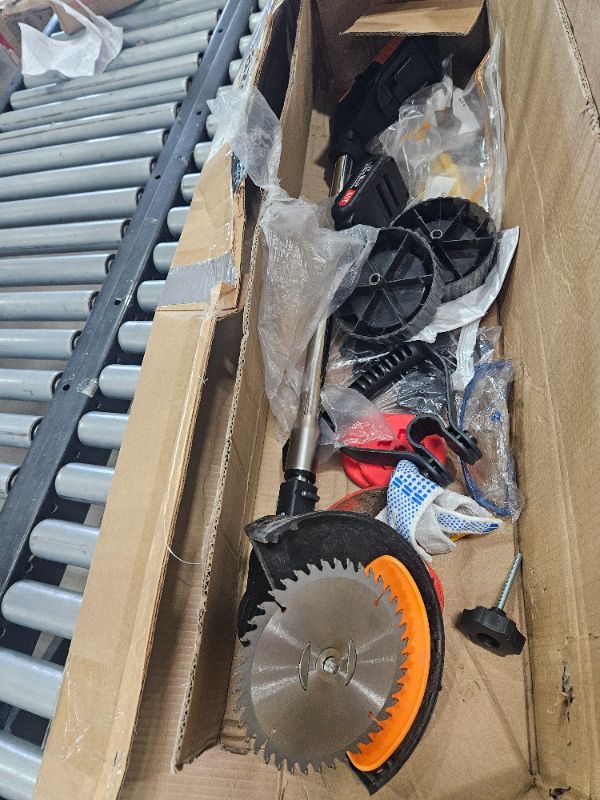 View 4 of ***MISSING CHARGER AND 1 BATTERY*** Cordless Electric Weed Wacker 4-in-1 Stringless Weed Eater Battery Powered Grass Trimmer Lawn Edger Brush Cutter, Lightweight Portable Weed Trimmer with 4 Blades & Wheels for Yard Lawn Garden