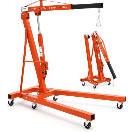 View 1 of ****USED ONLY THE BASE***Garvee 2-Ton Hydraulic Folding Engine Hoist Cherry Picker – 4400 Lb Capacity, Telescoping Boom, 6 Caster Wheels – Heavy Duty Shop Crane for Automotive Repair, Garage & Workshop – Orange without stabilizer, 2T
