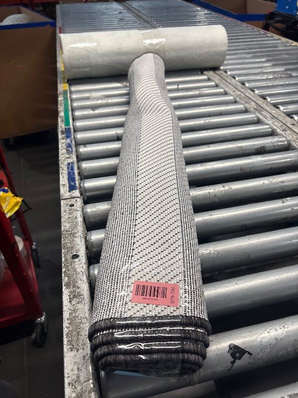 View 2 of ****STOCK PHOTO FOR REFERENCE*** SIZE UNKNOWN***5'x8' Waterproof Outdoor Rug, Grey & White Reversible Plastic Straw Mat
