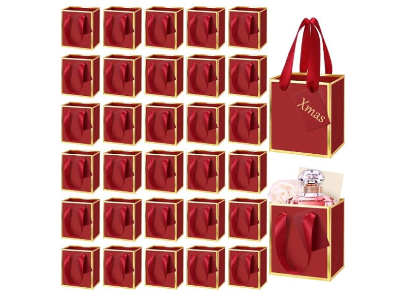 View 1 of ***MISSING PARTS***
Yeaqee 50 Pcs Mini Paper Gift Bags with Handles Tag, Burgundy Red, Gold
Small Size, 4x2.75x4.5'', Metallic Trim, Ribbon Handle, Tiny Jewelry Gift Bag, Wedding Christmas Party Return Thank You Gift