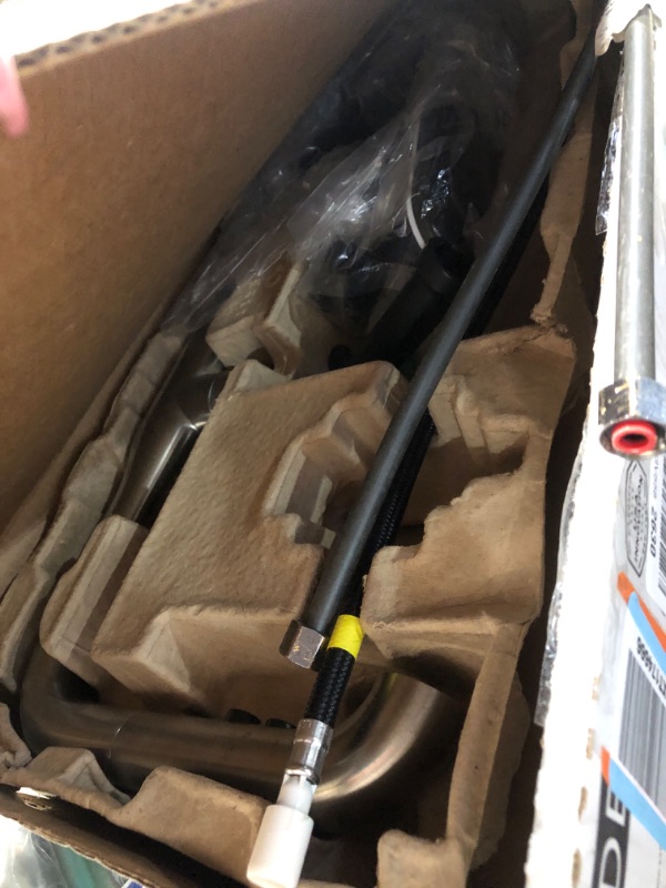 Photo 1 of ***MISSING PARTS***Delta Almari Brushed Nickel Kitchen Faucet with Pull-Out Sprayer, Modern Single Hole Kitchen Sink Faucet, Single Handle, Stainless 16943-SS-DST