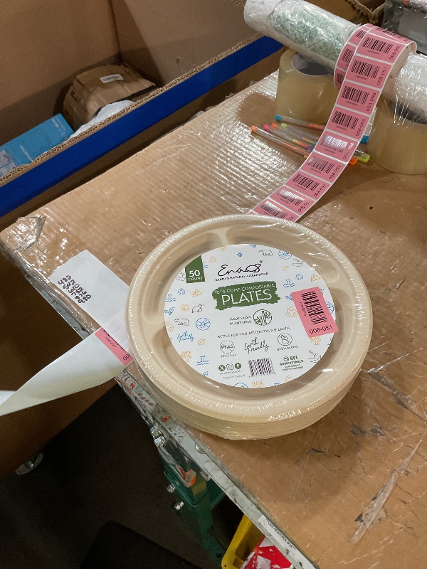 Photo 1 of 100% Compostable Disposable Paper Plates Bulk [10" 3-Comp 50 Pack], Bamboo Plates, Eco Friendly, Biodegradable, Sturdy Large Dinner Party Plates, Heavy-Duty, Unbleached by Earth's Natural Alternative