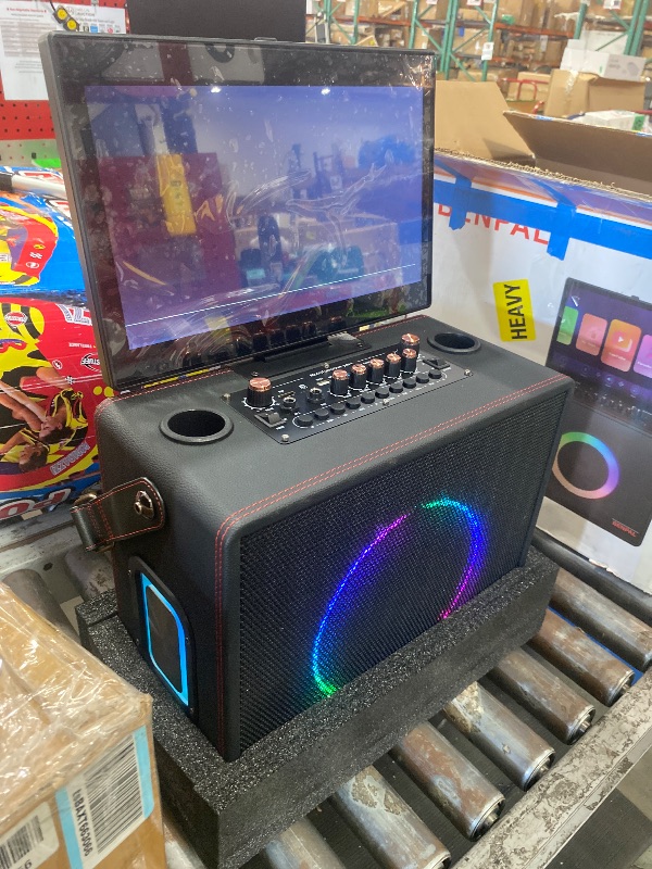 Photo 1 of **SCREEN IS DAMAGED, FOR PARTS ONLY**Karaoke Machine for Adults, Built-in 14 Inch Tablet with Lyrics Display, Portable Bluetooth Karaoke Speaker with 2 Wireless Microphones,800W Speaker, Connects to TV for Home Outdoor Party (Large)