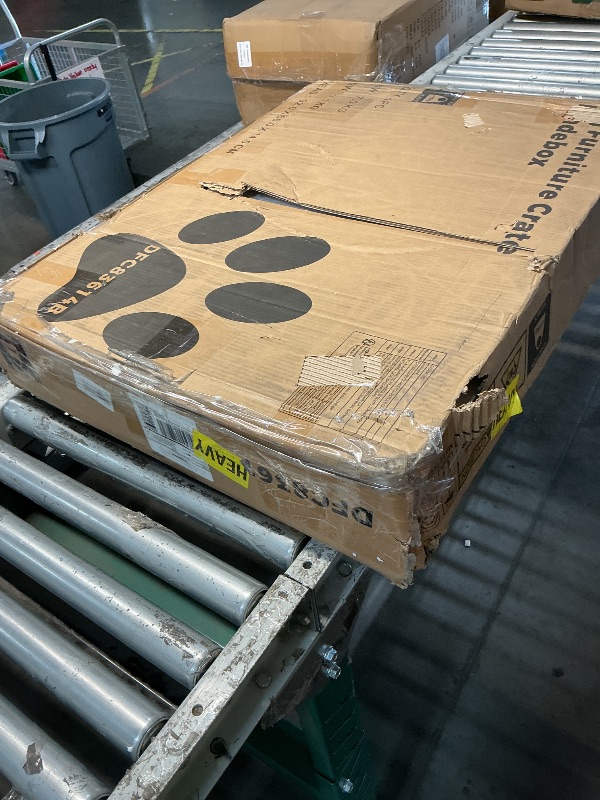 Photo 1 of **ITEM HAS A DECENT AMOUNT OF COSMETIC DAMAGE** Hzuaneri 31.9" Dog Crate Furniture with Barn Door, Heavy Duty Dog Kennel Indoor with 2 Doors, Wooden Pet Cage End Table for Small Medium Dogs up to 44 lb, Anti-Chew Anti-Escape, White Brown DFC83614B