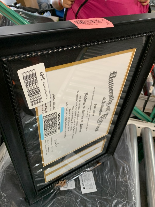 Photo 1 of ***2 back prongs damaged***GraduationMall 11x17 Black Diploma Frame with Tassel Holder for 8.5x11 Certificate Document,Real Glass, Black over Gold Mat