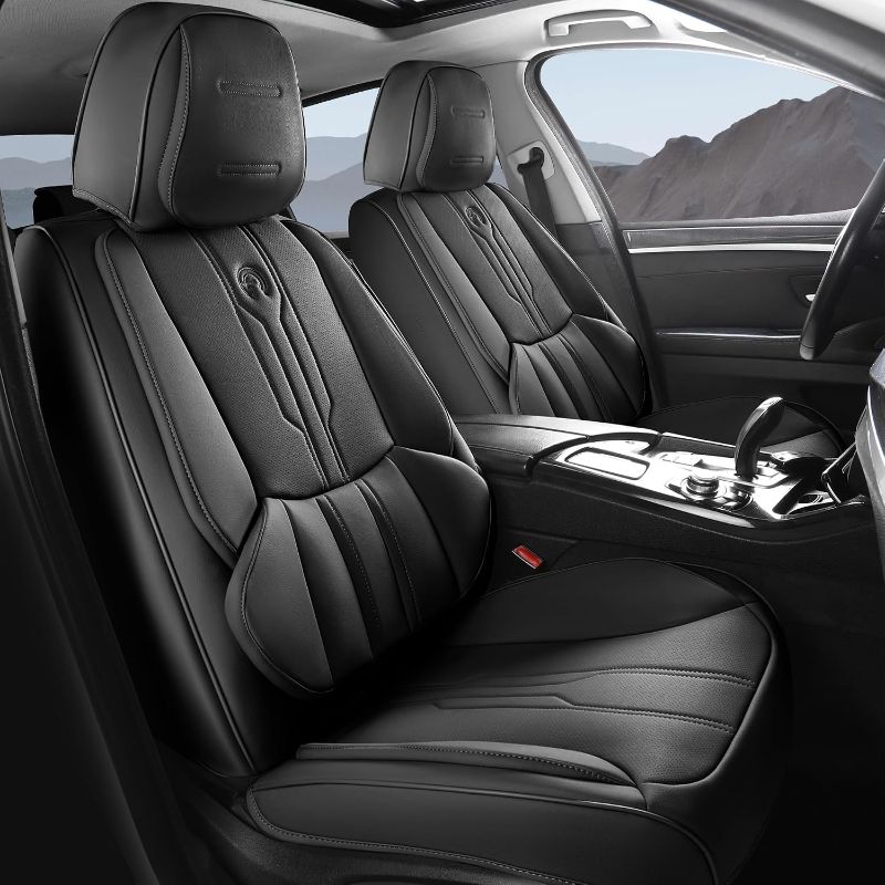 Photo 1 of ***STOCK PHOTO FOR REFERENCE ONLY***AOOG Car Seat Covers Full Set, Leather Seat Covers for Car, Waterproof Car Seat Protector with Lumbar Support, Automotive Seat Covers Universal Fit for Most Cars SUV Trucks (Full Set, Black)
