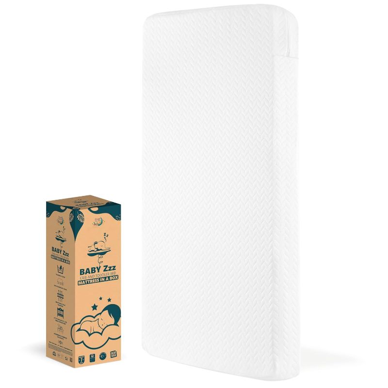 Photo 1 of ** ITEM IS A MATTRESS FOR A THREE AND ONE PORTABLE CRIB NOT A FULL-SIZE CRIB MATTRESS**
Dream On Me Baby Zzz 5” Full-Size Crib & Toddler Bed Mattress in a Box – GREENGUARD Gold & BSA Certified, Breathable, Water-Resistant, Machine Washable Cover, (52" L x