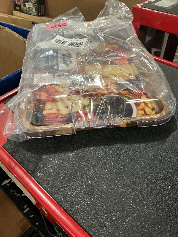 Photo 1 of ** right handle is broken. Inside is cracked.**Farberware Acacia Wood Cutting Board with Clear Locking Lid, 11x14 Inch Charcuterie Board with Compartments, Reversible Serving Board for Cheese, Meats, Fruits and Snacks - Make It, Take It, Enjoy It