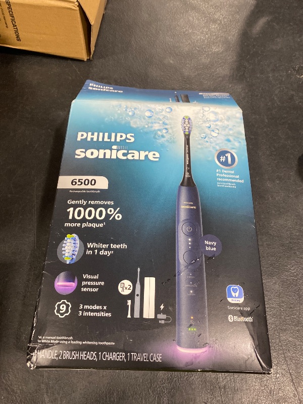 Photo 1 of Philips Sonicare 6500 Rechargeable Electric Toothbrush, 2 Brush Head, Navy